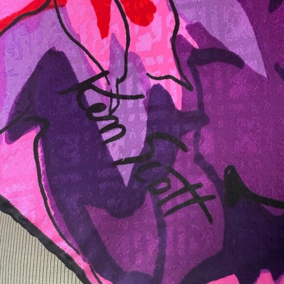 Whimsical Silk Scarf Vintage Ken Scott Surrealism Floral Pink Purple Black Retro - Picture 4 of 10
